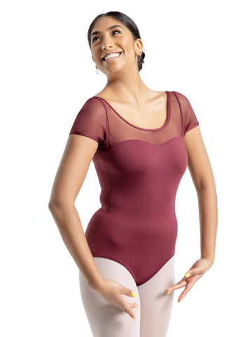 Capezio SE1039W Adult Mesh Yoke Short Sleeve Leotard