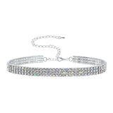 RJC 13332 Three Row Stretch Rhinestone Necklace Clear Crystal Silver