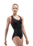 Ballet Rosa Anette Ladies Criss Cross Leotard w/ Red Floral Pattern and Mesh Back