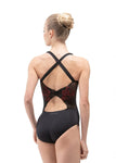 Ballet Rosa Anette Ladies Criss Cross Leotard w/ Red Floral Pattern and Mesh Back