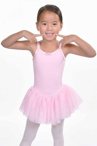 Basic Moves BM9404GN Girls' Satin Trim Cami with Tear Drop Back Dress Leotard