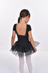 Basic Moves BM9411GQ Girls' Detailed Trim Short Sleeve Square Back Tutu Dress Leotard